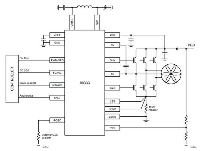 Application Circuit Diagram - Allegro MicroSystems APEK89333GEC-01-T Evaluation Board